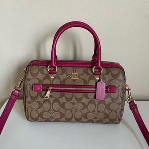 NWT Coach Rowan Satchel in Signature Canvas Khaki/Bright Violet